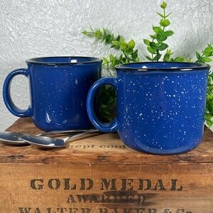 Von & Chang Cobalt Blue Speckled Stoneware 16oz Set of 2 Mugs Drink Cups Mugs